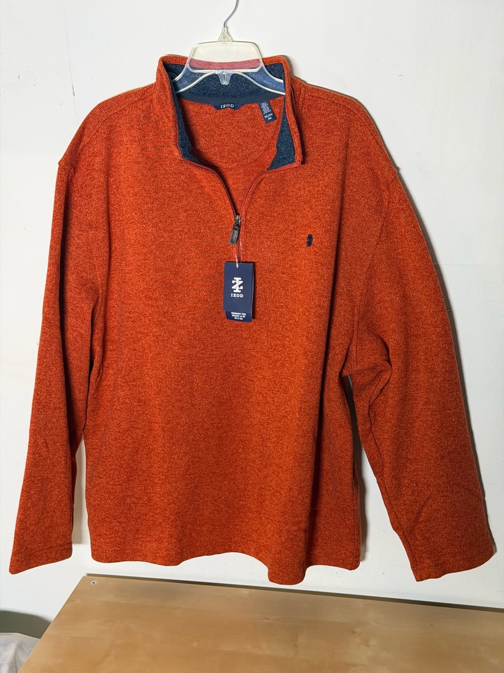 IZOD Big & Tall 2XL ThermaSoft Tech Sweater Fleece 1/4 Zip Orange NWT